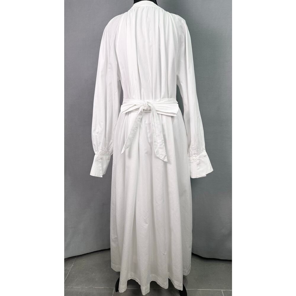 Free People Charlie White Cotton V Neck Maxi Dress Tie Waist Pockets Size Medium - Picture 3 of 11